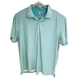 Hickey Freeman Polo‎ Shirt Mens XL Blue Green Floral Golf Stretch Performance